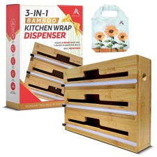 3in1 Plastic Wrap Dispenser with Cutter Aluminum Foil and Wax Dispenser Wrap ...