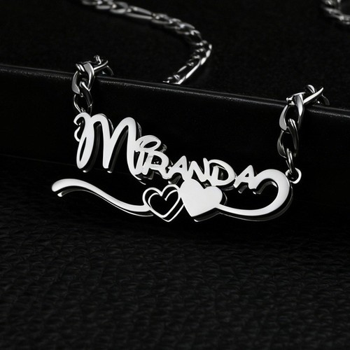 Custom Personaliz Stainless Steel Jewelry Frosted Heart Name Necklace Jewelry - Picture 9 of 18