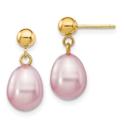 Ohrhänger & Ohrhänger 14 Karat Gelbgold 7-8 mm lila Reiszuchtperlen 0,18 g