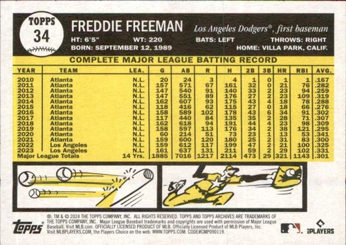 2024 Topps Archives #34 Freddie Freeman - Los Angeles Dodgers - Bild 2 von 2