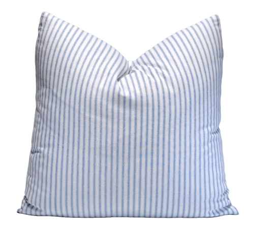 Funda de almohada decorativa de algodón de 18"" azul desgastado a rayas clásicas - Imagen 2 de 10