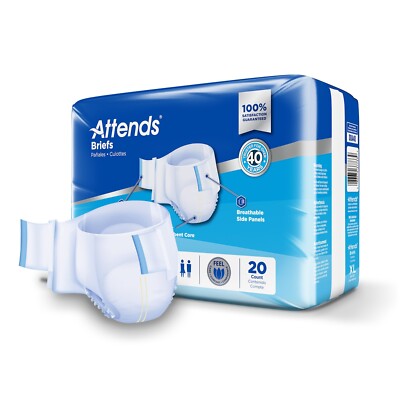 Attends DDA40 Disposable Incontinence Brief Unisex Heavy Absorbency XL, 60 Ct
