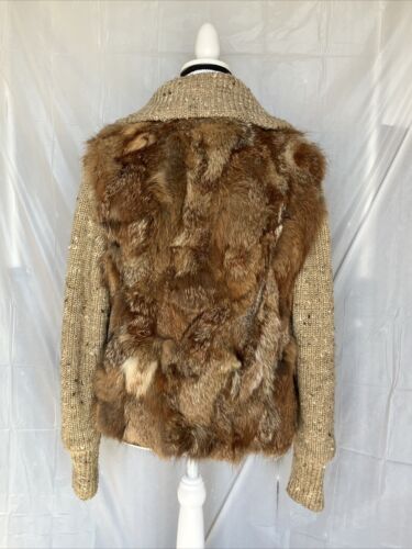 Vintage 1980's Fox Fur Coat Sweater Jacket Knit Oversized Collar YKK Zipper - Picture 12 of 24