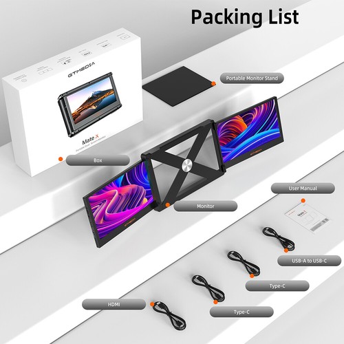 Portable Monitor Triple-Fold Screen External Display for Laptop with Speakers - Picture 2 of 9