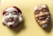2 NOH - MASQUES TOSHIKANE & BONNE FORTUNE DIEU HEUREUX -- BOUTONS - PENDENTIF - COLLECTION