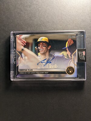 2022 TOPPS NOW #167A CHRISTIAN YELICH On Card AUTO 77/99 - 3RD CYCLE VS REDS