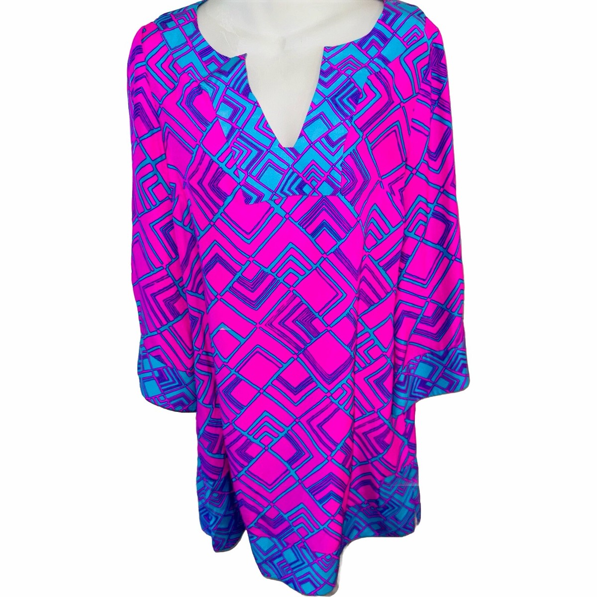 Alice & Trixie Multicolor Hot Pink Blue Silk Geometric Print Mini 