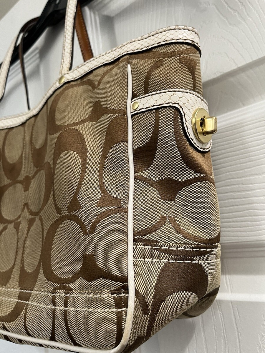 Coach Vintage Canvas Shoulder Bag JACQUARD PYTHON WHITE TRIM
