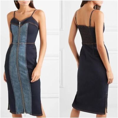 Current Elliott The Jacqueline Denim Dress Size 0 2-Tone Blue Zip Midi Baddie