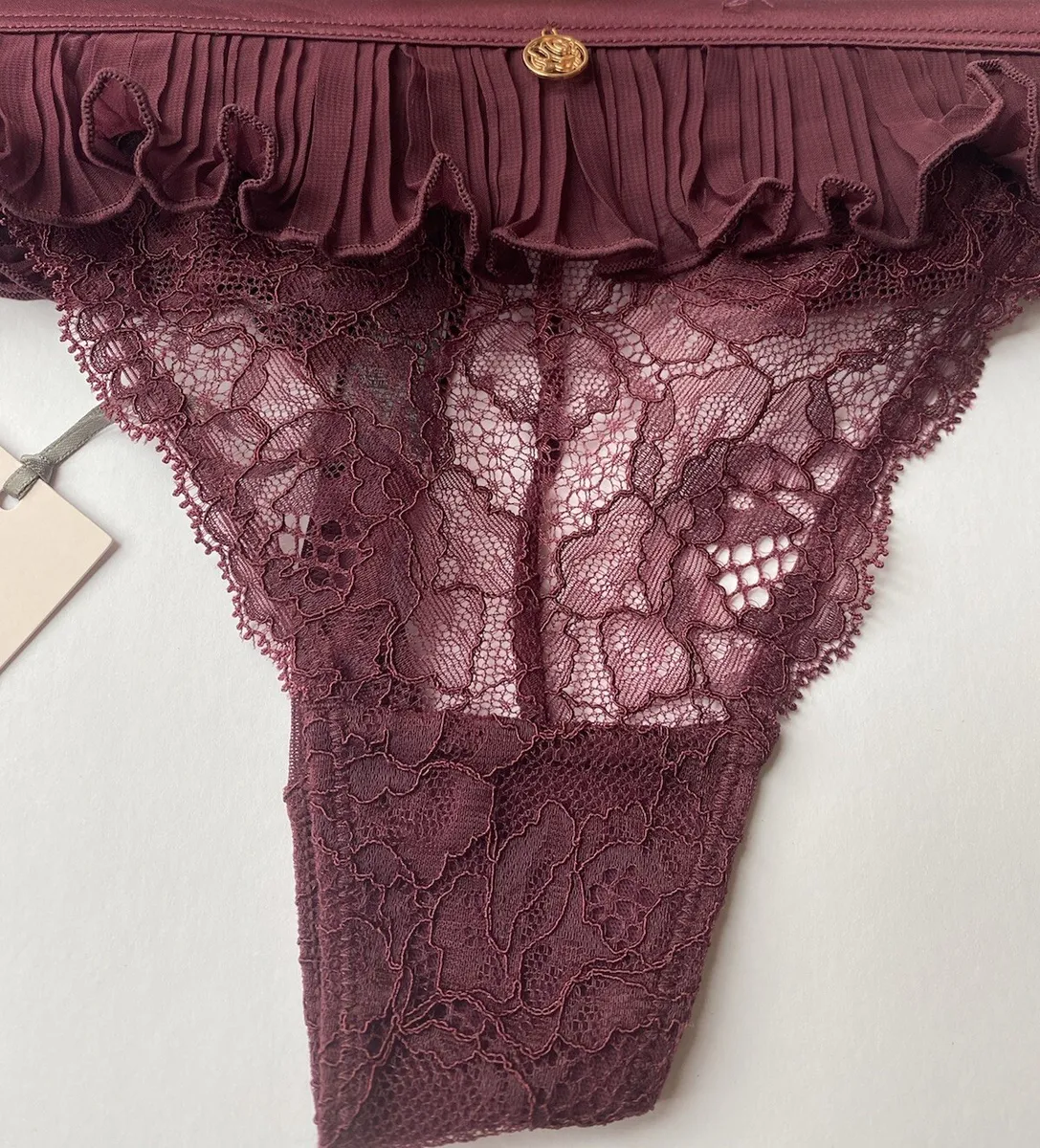 M&S Womens Rosie Burgundy Thong Underwear Pants Lingerie BNWT - 12