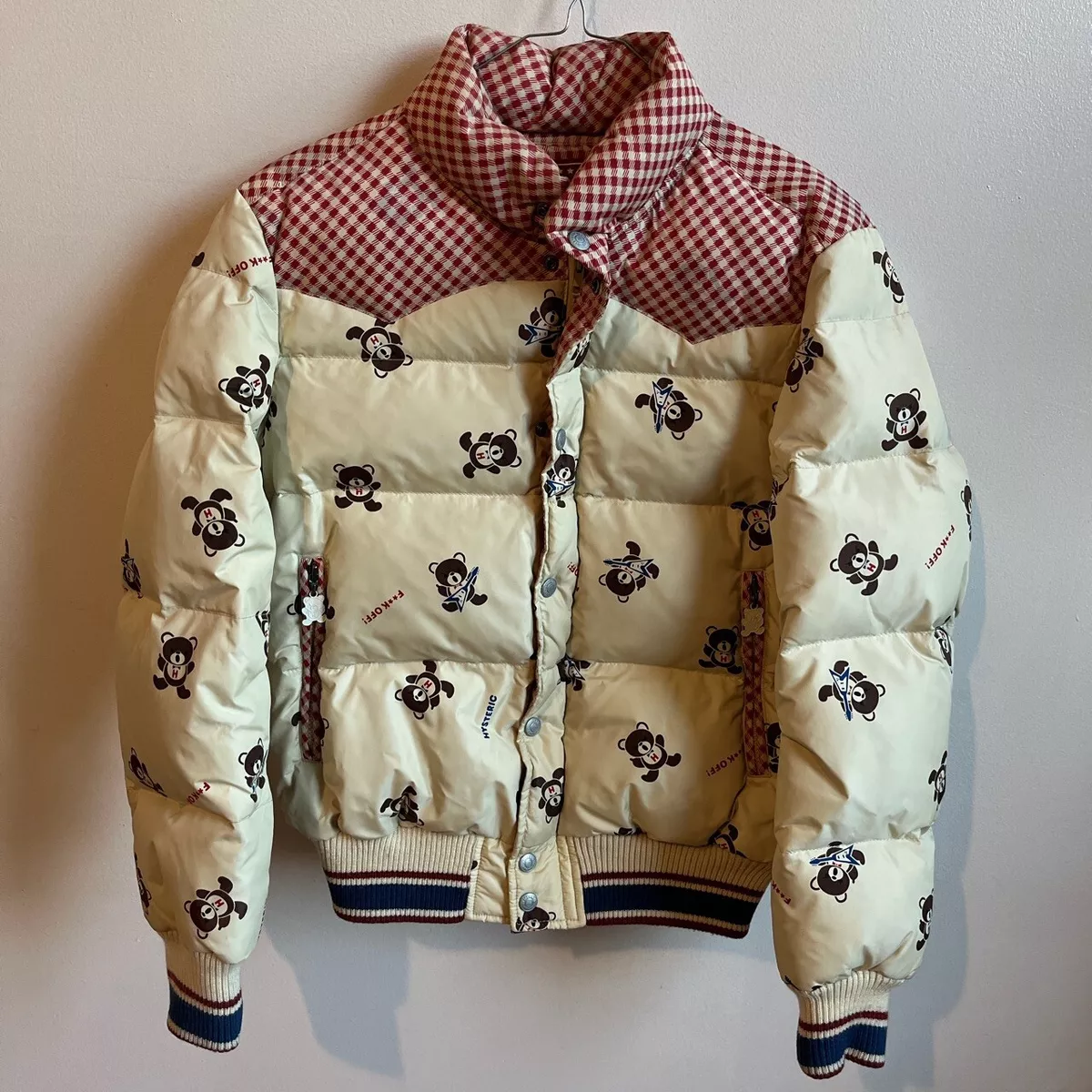 Vintage Hysteric Glamour F**K off Cream Teddy Bear Puffer Jacket