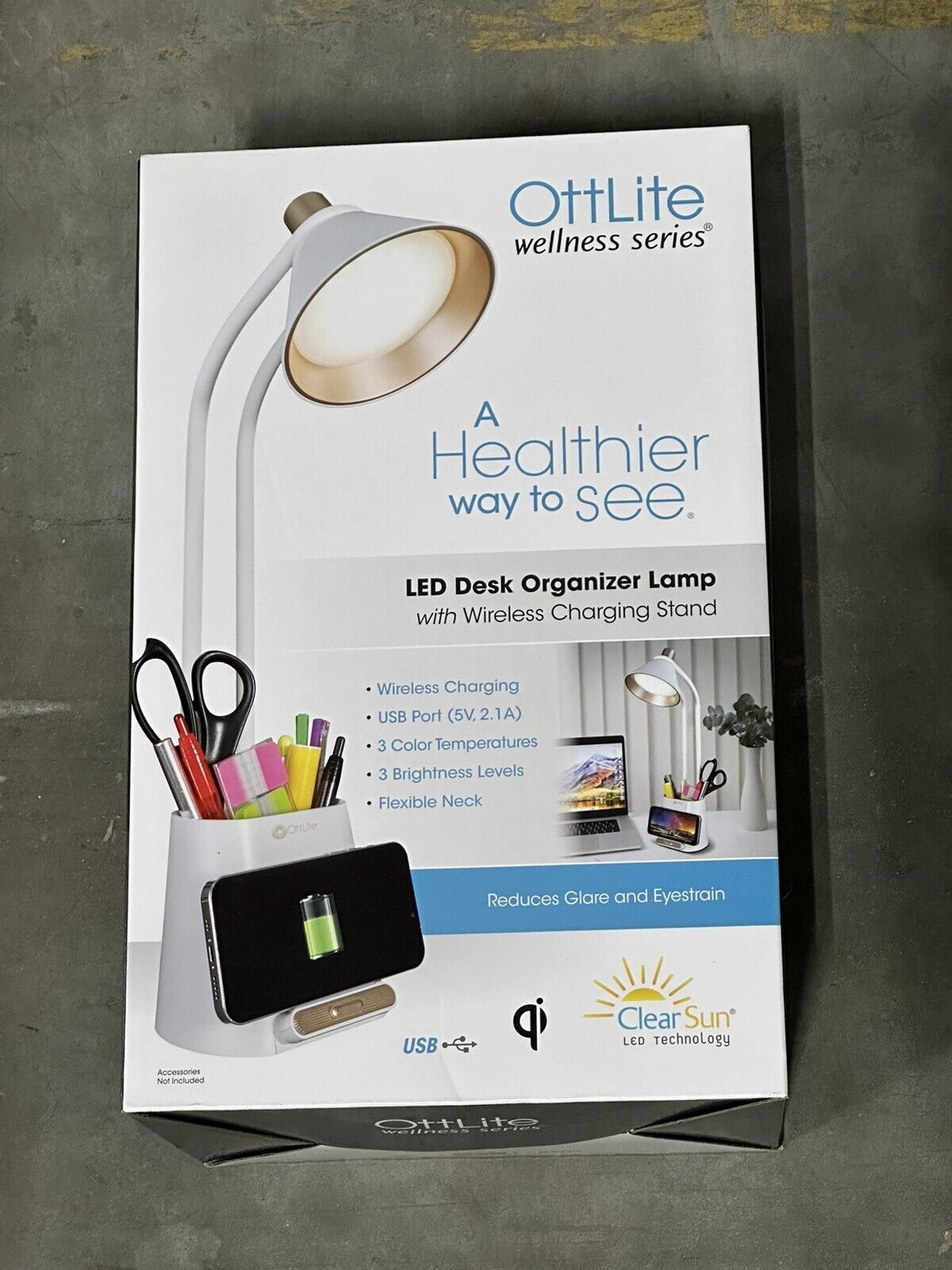 OttLite LED Desk Organizer Lamp with Wireless Charging Stand - OPEN BOX