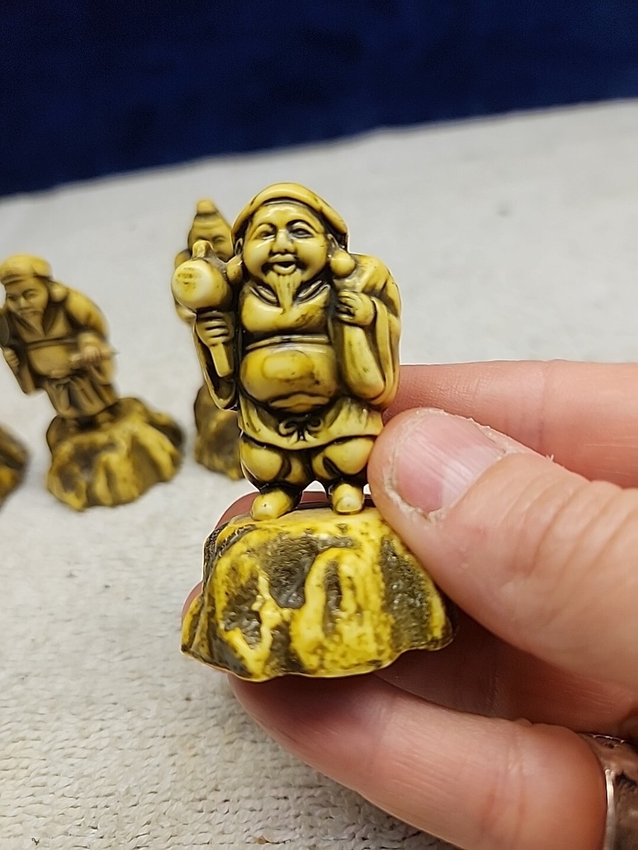 Japanese Seven Lucky Gods Figurines Celluloid or Plastic Japanese Seven Lucky Gods Figurines Celluloid or Plastic