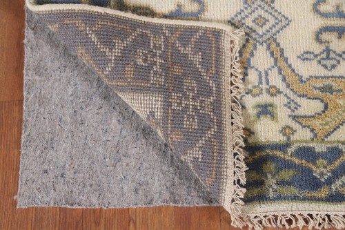 Ivory/ Blue Oushak Indian Narrow Runner Rug 2' 6" x 9' 9" Handmade Hallway Rug - Picture 11 of 12