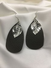 Handmade Teardrop Double-Sided Leather Earring Set with Charm New Free Ship 765