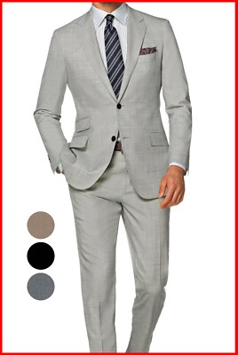 Mens Light Gray Suit 44R Regular 38 Pants Formal Casual Hand made gray suits