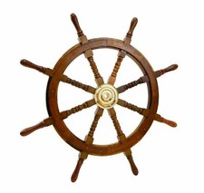 Nautical 36 inch Wooden Ship Steering Wheel Pirate brass finish  Décor gift item