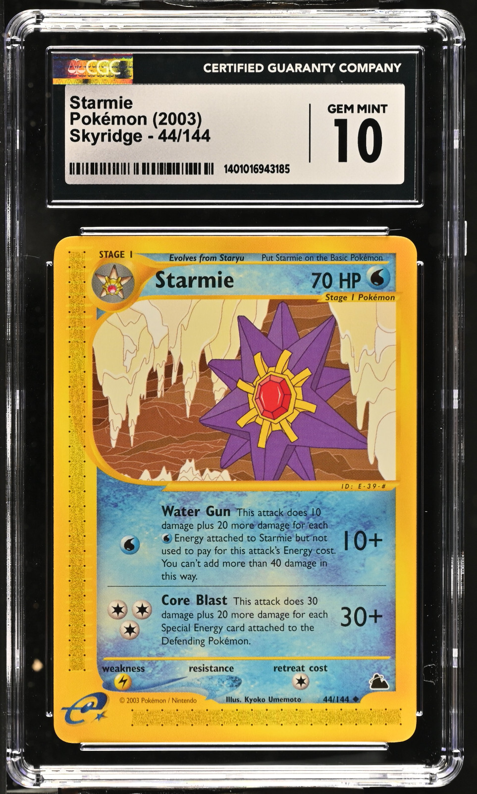 CGC 10 GEM MINT Starmie 44/144 Skyridge Non-Holo Pokemon Card psa