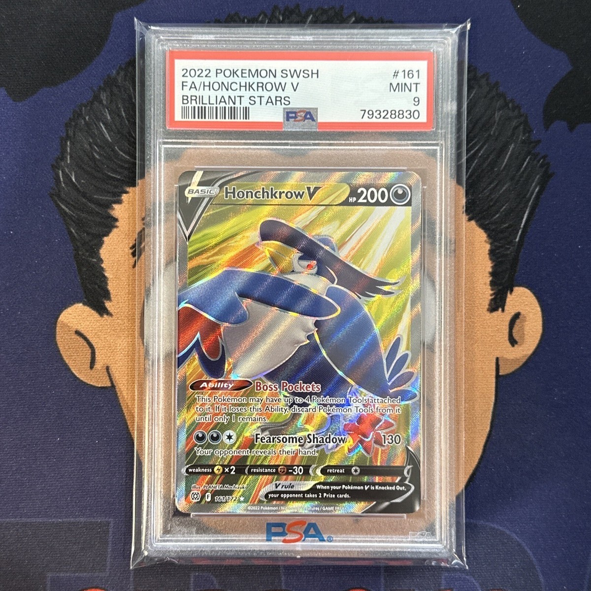 PSA 9 MINT 2022 Pokemon Brilliant Stars HONCHKROW V #161 FULL ART