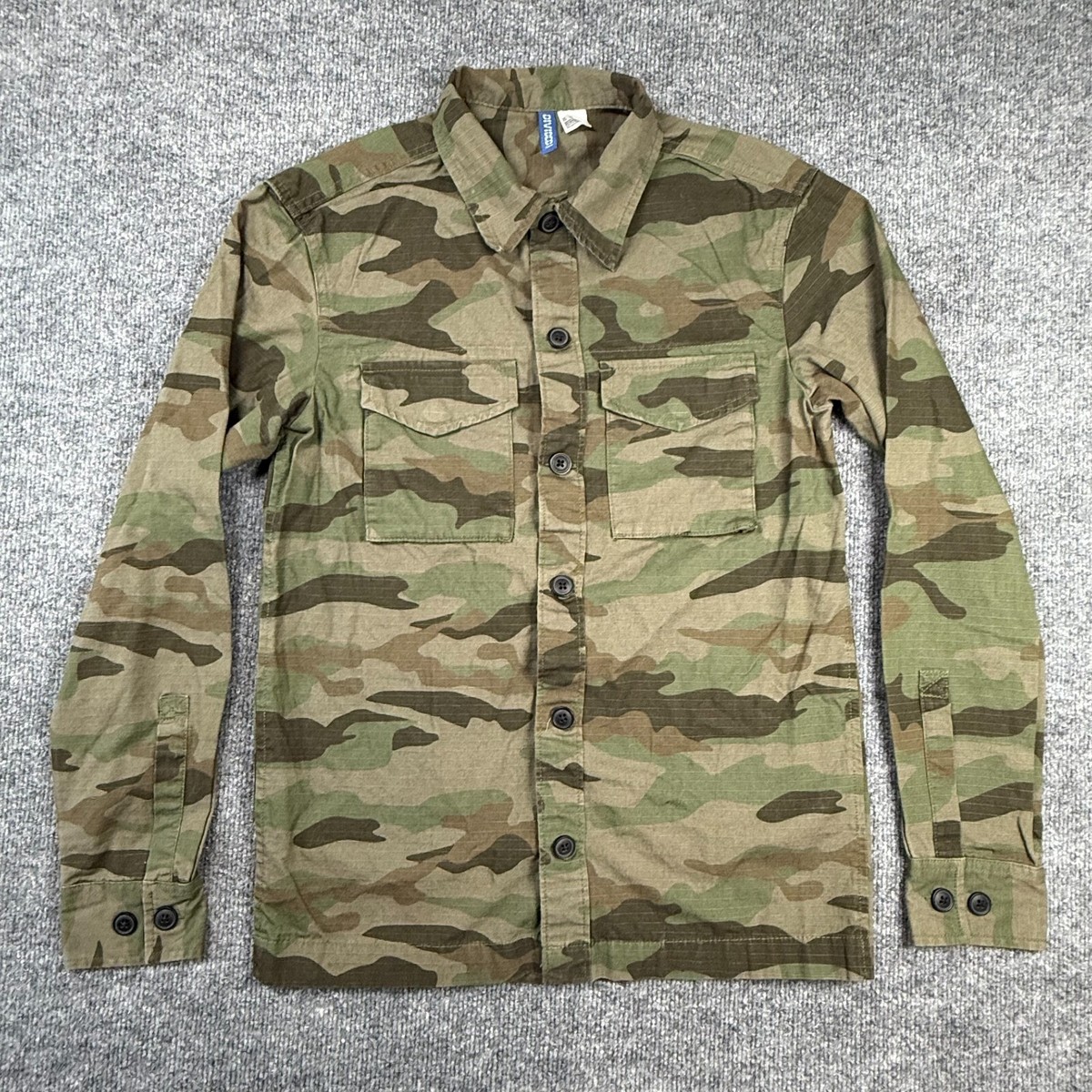 H&M Divided Camouflage Jacket Shirt Mens XS Rip Stop Camo Button Front