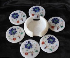 4.5 Inches Antique Design Inlay Work Wine Coaster Set Marble Coffee Coaster