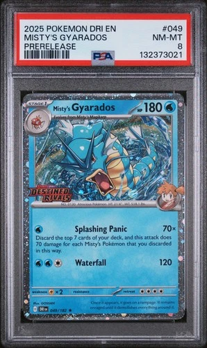 2025 Pokemon Destined Rivals #049/182 Misty's Gyarados (Prerelease) PSA 8