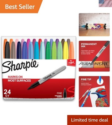 Fade Resistant Fine Point Permanent Markers - 24 Assorted Colors for All Ages
