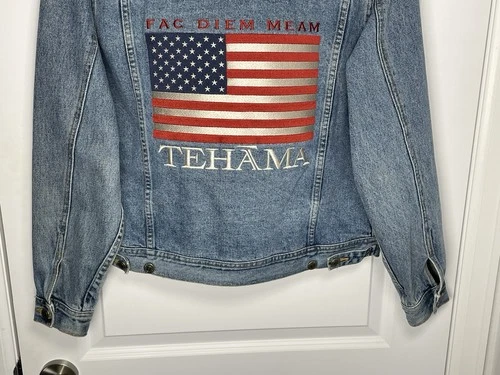 VTG Tehama-Clint Eastwood American Flag Embroidered Denim/Jean Jacket Unisex S image 21