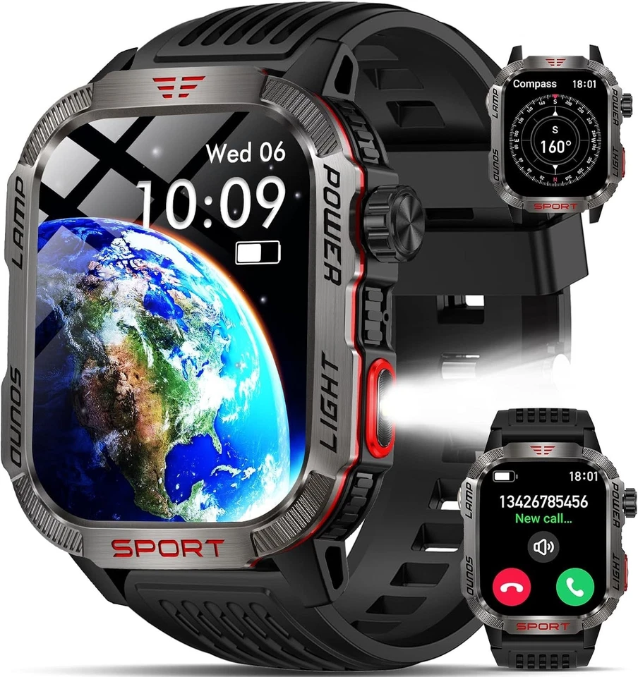 Reloj inteligente de aventura al aire libre para hombre - Brújula, linterna y soporte Bluetooth Foto 3 de 4