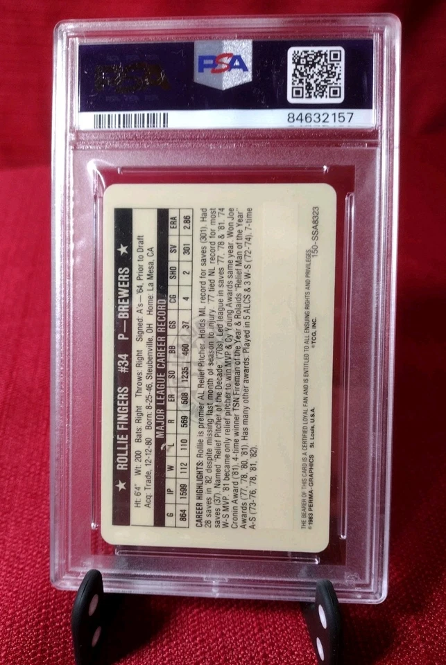 ROLLIE FINGERS 1983 Perma-Graphics Superstar Credit Cards HOF BREWERS PSA 10 - Image 2 of 2