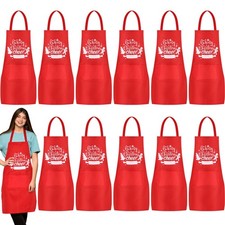 Toulite 12 Pcs Red Cheer Christmas Apron Bulk Pocket For Kitchen