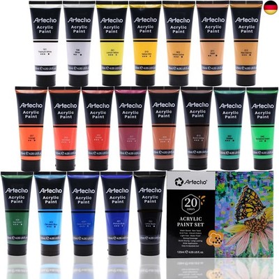 Artecho Acrylfarben Set Professional 20x120 ml, Acrylic Paint Set, Wasserfest