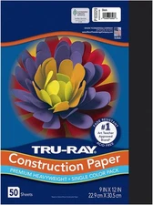 Pacon Tru-Ray Heavyweight Construction Paper, Black, 9" x 12", 50 Sheets, Sulphi