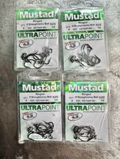 Mustad Ultra Point Ringed O'Shaughnessy Ringed Fish Hooks 1/0 - Lot of 4 Packs