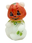 Fenton Art Glass Halloween Pumpkin Sitting Teddy Bear Figurine Signed by Artist