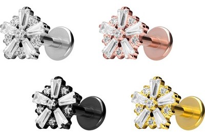 PIERCINGLINE  Piercing Stecker Titan Labret mit Gewinde SCHNEEFLOCKE