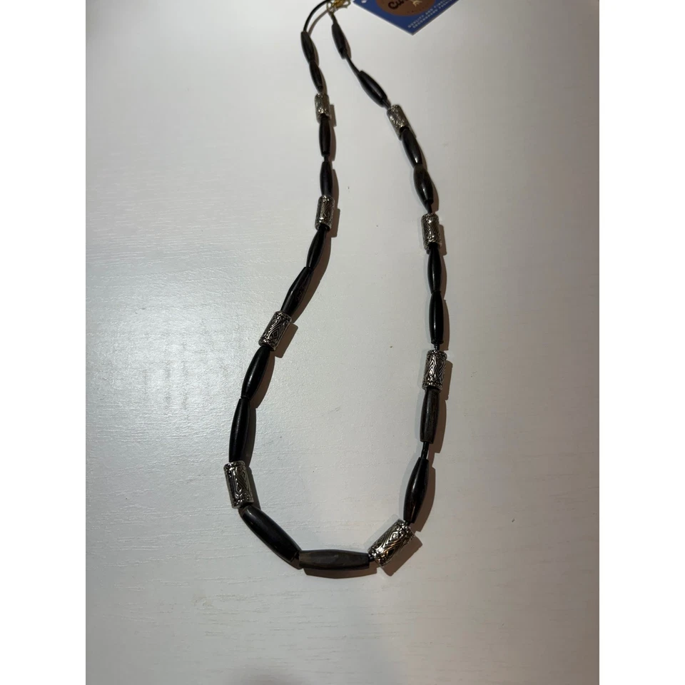 木质珠项链带银色口音珠 – 波西米亚珠宝 — 第 2/4 张图片