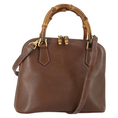 GUCCI Bamboo Hand Bag Leather 2way Brown Gold 000 2865 0290 Auth 151596