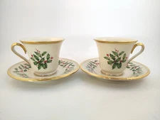 Set of 2 Lenox Holiday Dimension Cups and Saucers - Made in USA