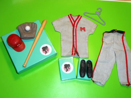 Vintage Barbie KEN BASEBALL UNIFORM HAT SHIRT PANTS CLEATS BALL BAT CLONE GLOVE