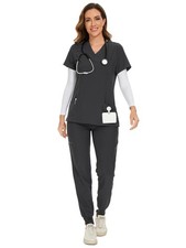Scrubs for Set - Stretch V-Neck Scrub Top  Jogger Pant with 8 Pockets, Yoga ...