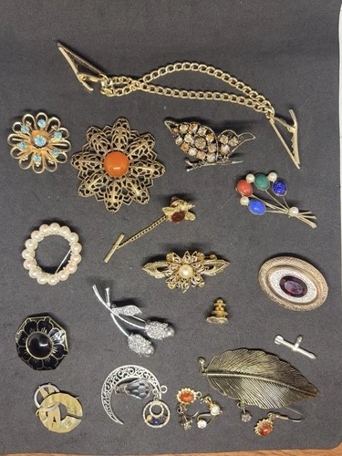 Vintage Costume Golden Pearl Floral Brooch Pin & Pendant Scrap Jewelry Lot