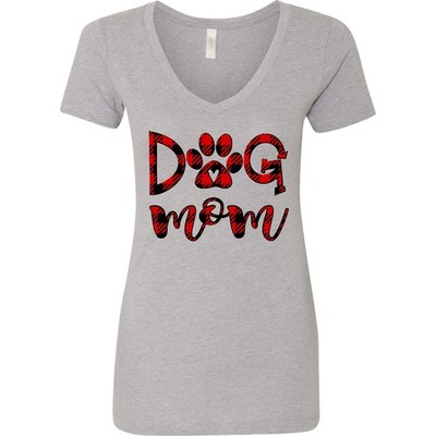 Inktastic Dog Mom With Paw Print In Plaid Women's V-Neck T-Shirt Boodlebug Lover