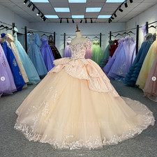 Champagne Quinceanera Dresses Princess Ruffles Beading 3D Flowers Ball Gowns