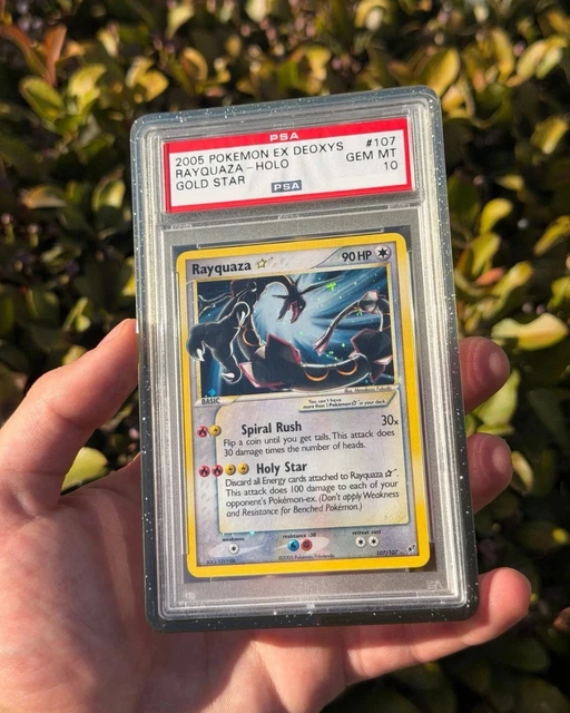 EU PRINT!! Pokemon TCG Rayquaza Gold Star #107/107 EX Deoxys Holo PSA 10 English