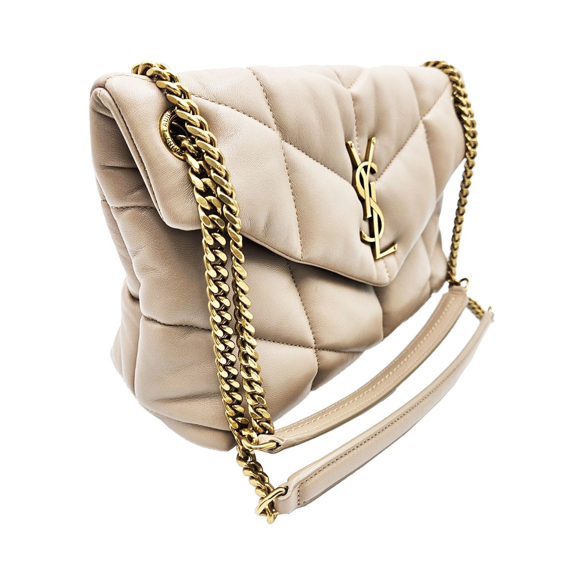 Borsa a tracolla Saint Laurent Blanc vintage Napa trapuntata Loulou Puffer piccola catena