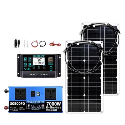 SOECOPO 7000W Peak Solar System Kit 2pcs Flexible Panel 100A Controller 12V/24V
