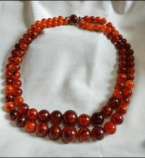 Vintage 50s Faux Amber Graduated 2 Tier Box Clasp Necklace 20+22 inch Lucite.
