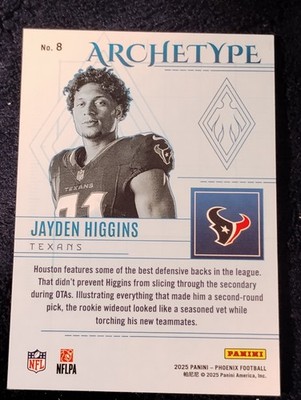 2025 Panini Phoenix Football Archetype - #8 Jayden Higgins (RC