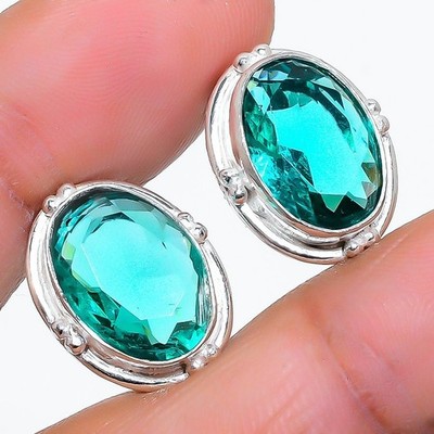 Mint Tourmaline Gemstone 925 Sterling Silver Jewelry Stud Earring Size 0.75''